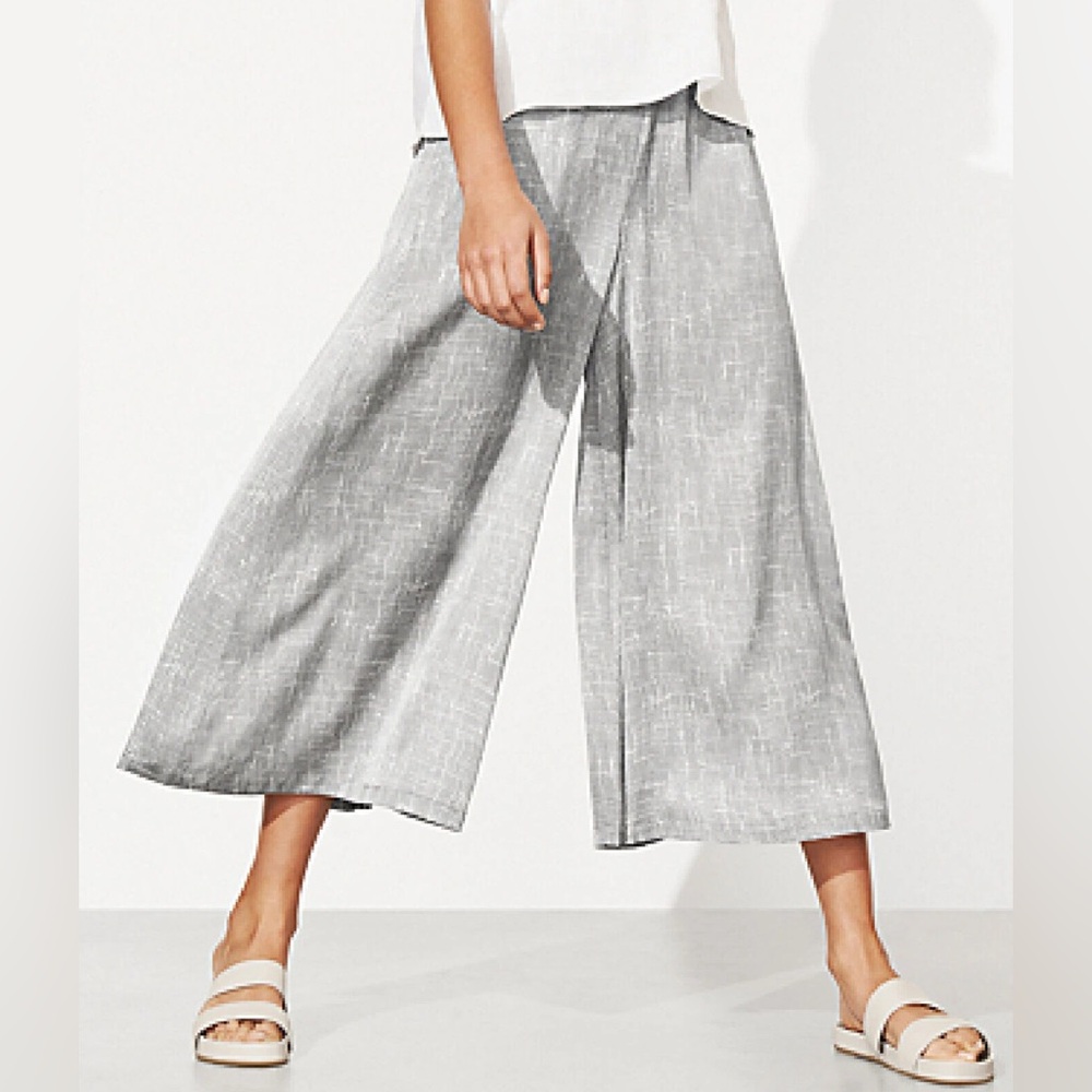 NWT Eileen Fisher Light Zinc Drift Silk/Cotton Dash Cropped Pants Size 3XL